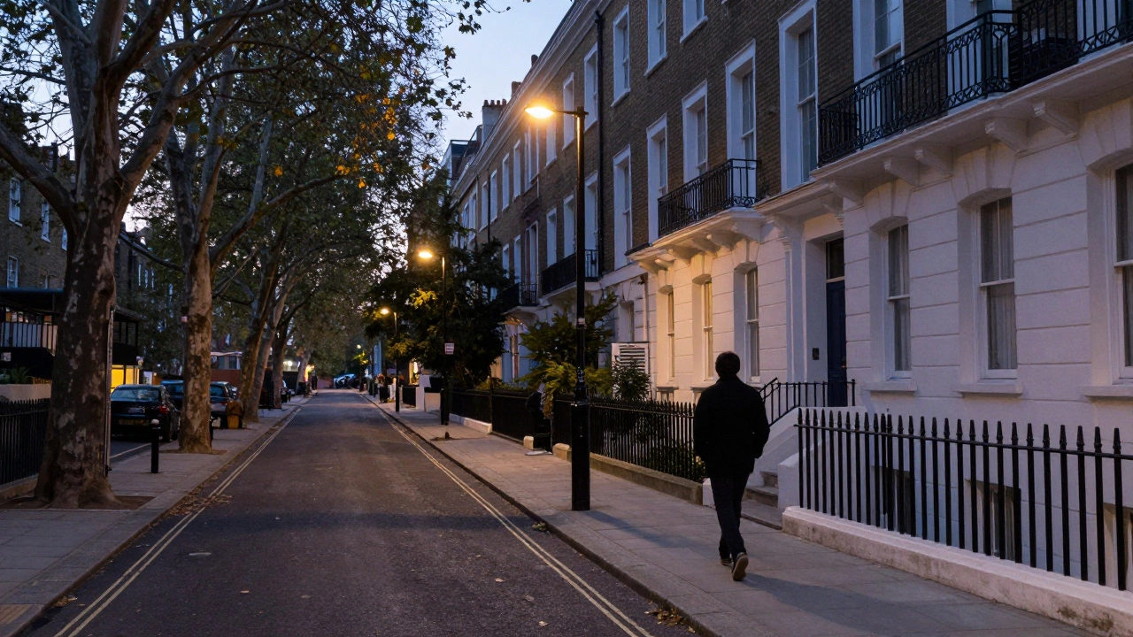 A peaceful London street at dusk, symbolizing safety and respectful anonymity.